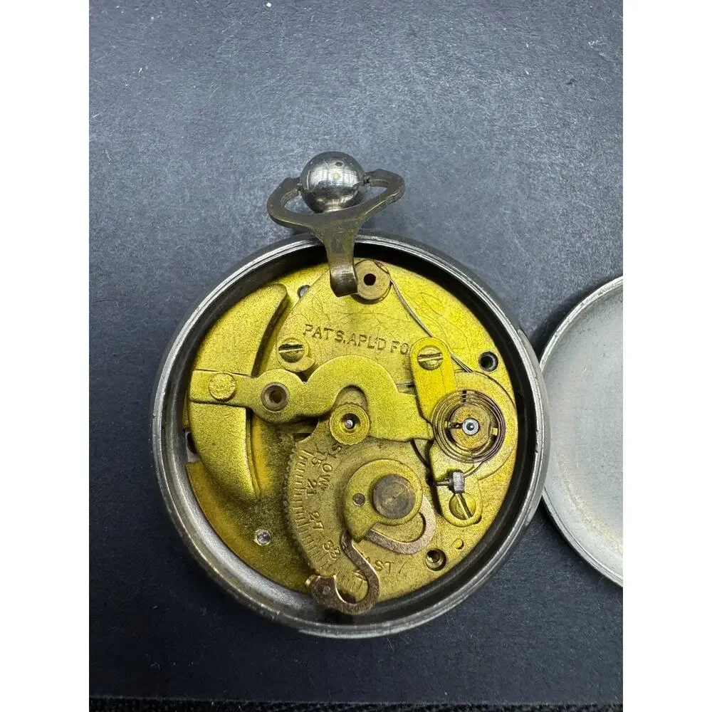 Vintage A.R. Co. Pocket Watch Made in USA Patent Applied For Silver Tone Case